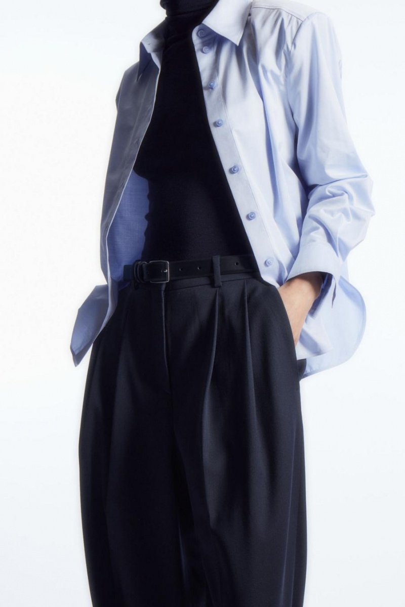 Pantaloni Dama COS Largi-leg Tailored Lână Bleumarin | XPYVQ-3560