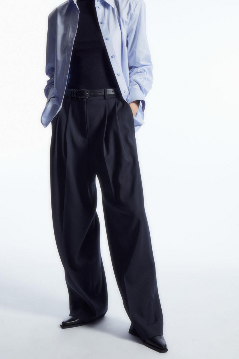 Pantaloni Dama COS Largi-leg Tailored Lână Bleumarin | XPYVQ-3560