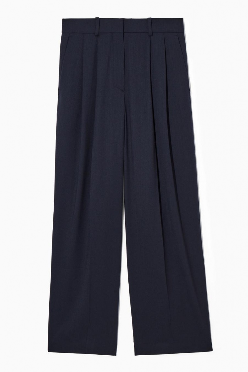 Pantaloni Dama COS Largi-leg Tailored Lână Bleumarin | XPYVQ-3560
