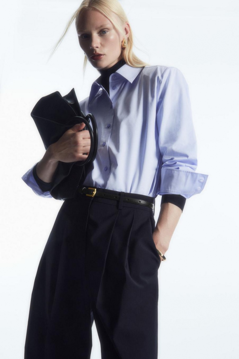 Pantaloni Dama COS Largi-leg Tailored Lână Bleumarin | XPYVQ-3560