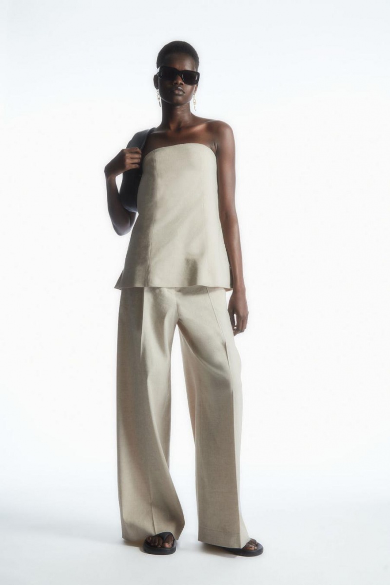 Pantaloni Dama COS Linen-blend Largi-leg Tailored Bej | QBJWI-3765