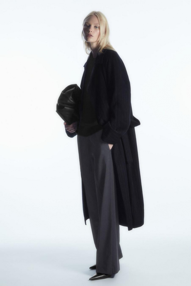 Pantaloni Dama COS Lână Drawstring Bleumarin | ABIXT-4572