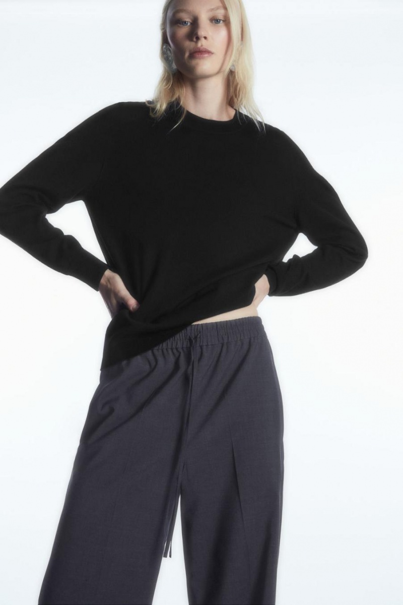 Pantaloni Dama COS Lână Drawstring Bleumarin | ABIXT-4572