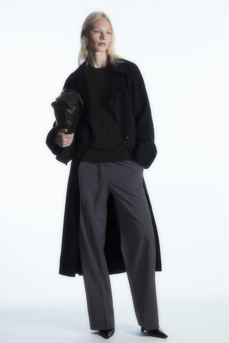 Pantaloni Dama COS Lână Drawstring Bleumarin | ABIXT-4572