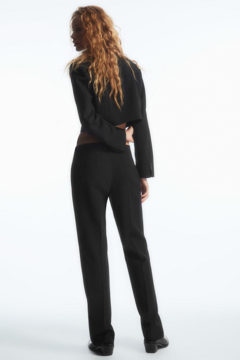 Pantaloni Dama COS Low-rise Bootcut Lână-crepe Negrii | NUYQB-9023