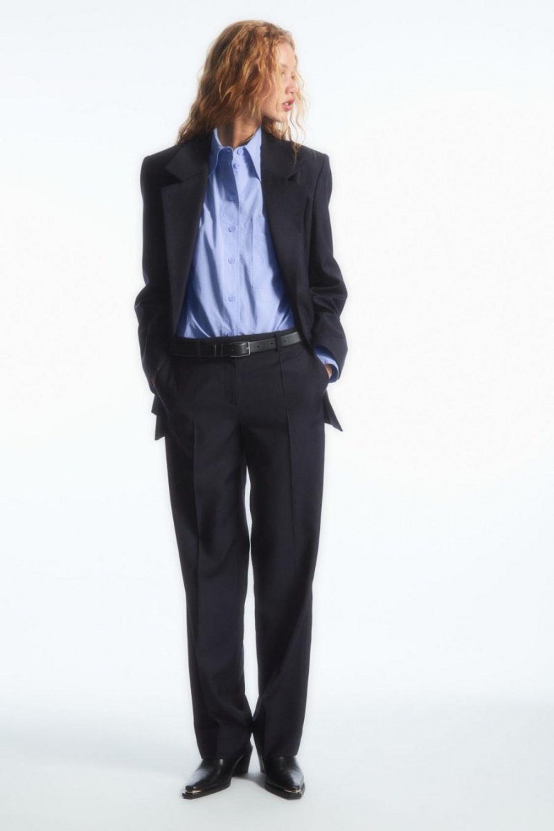 Pantaloni Dama COS Low-rise Tailored Lână Bleumarin | UVIEM-7906