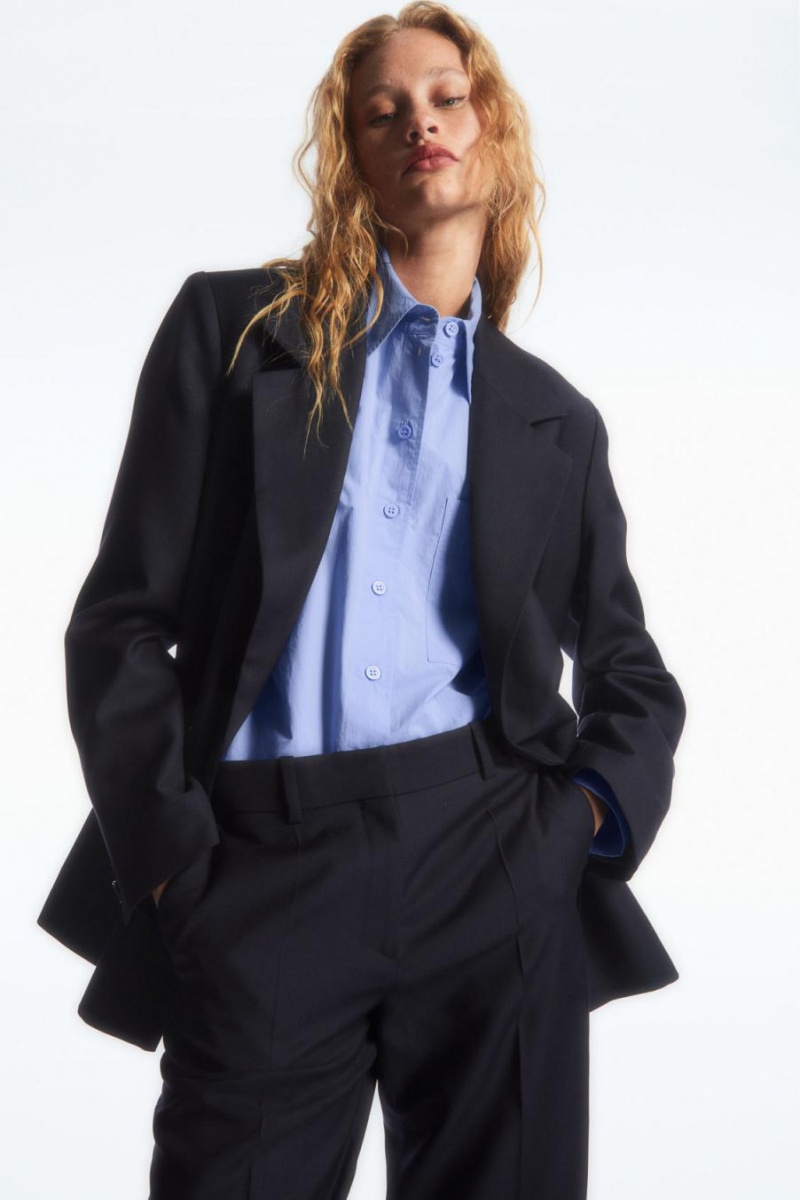 Pantaloni Dama COS Low-rise Tailored Lână Bleumarin | UVIEM-7906