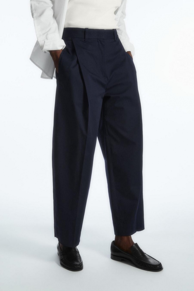 Pantaloni Dama COS Plisat Barrel-leg Bleumarin | ZSEXY-3521