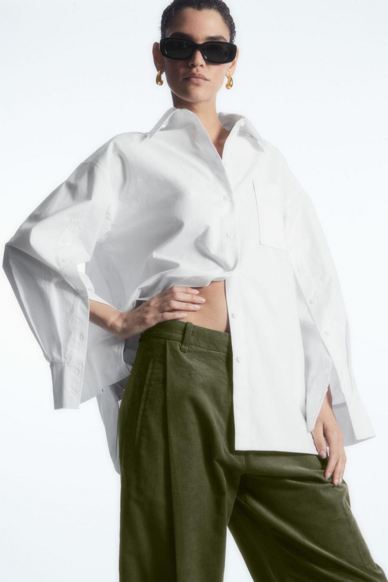 Pantaloni Dama COS Plisat Barrel-leg Corduroy Kaki Inchis | RWVHN-0768