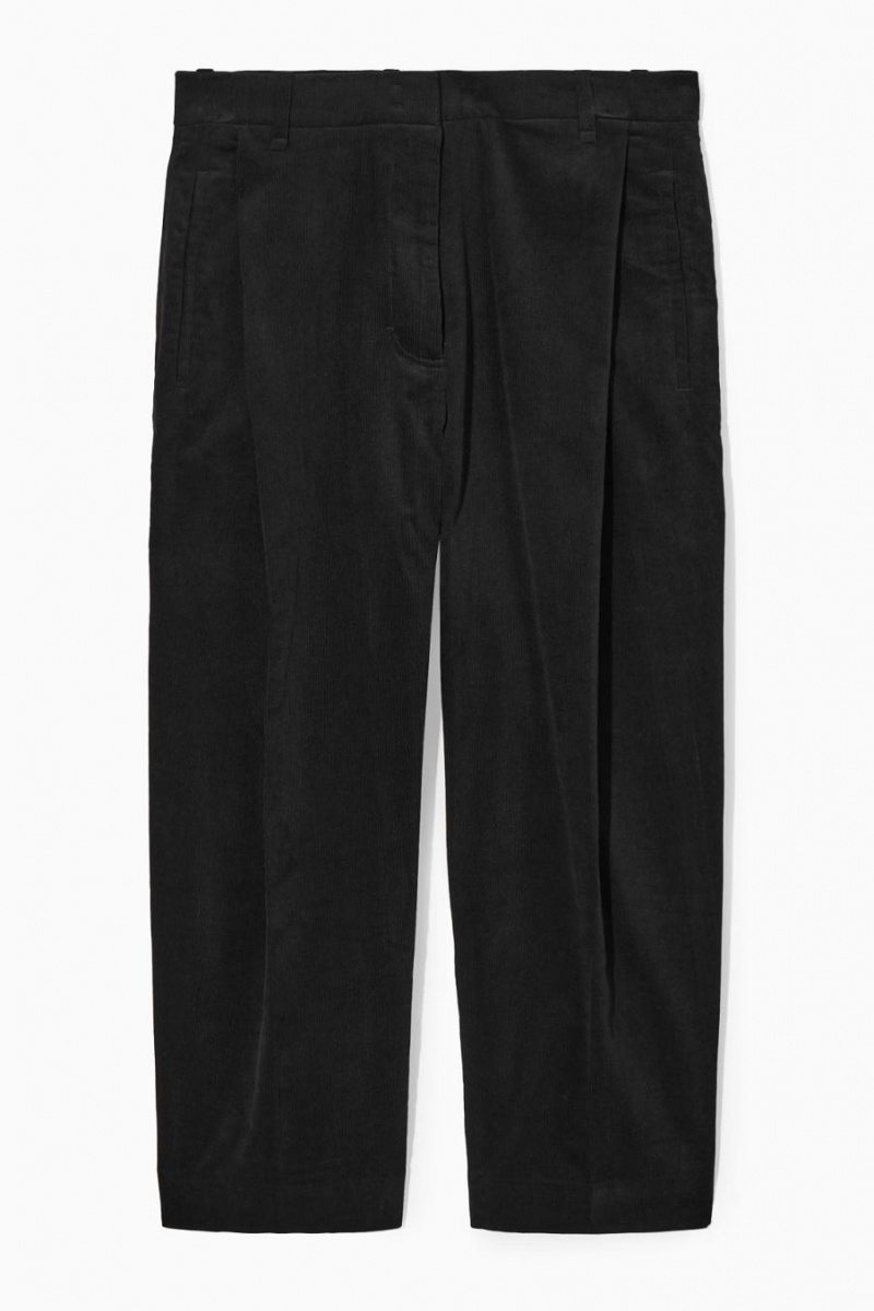 Pantaloni Dama COS Plisat Barrel-leg Corduroy Negrii | SAVOJ-5296