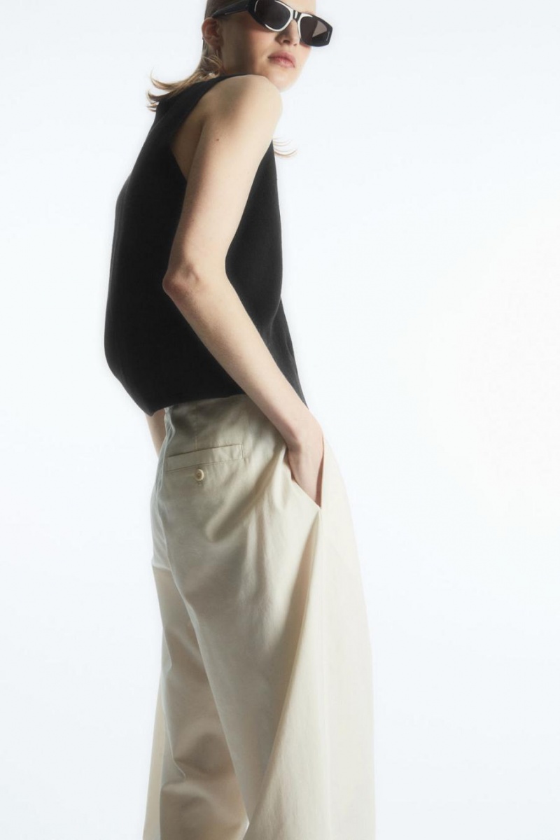 Pantaloni Dama COS Plisat Barrel-leg Twill Albi | KCRZW-8273