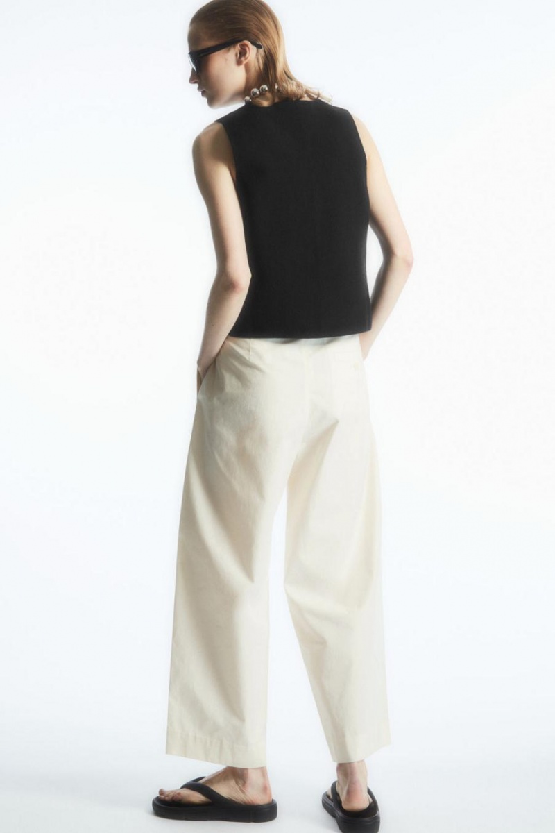 Pantaloni Dama COS Plisat Barrel-leg Twill Albi | KCRZW-8273