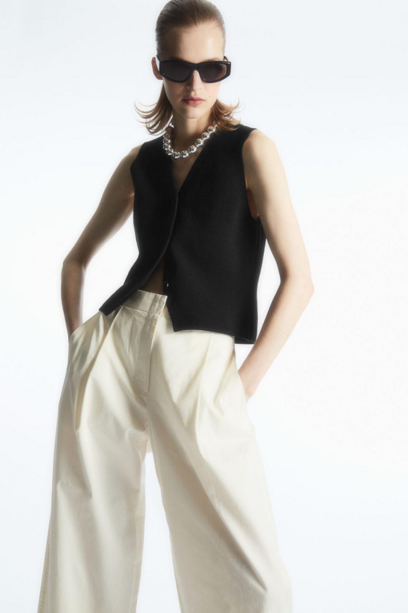 Pantaloni Dama COS Plisat Barrel-leg Twill Albi | KCRZW-8273