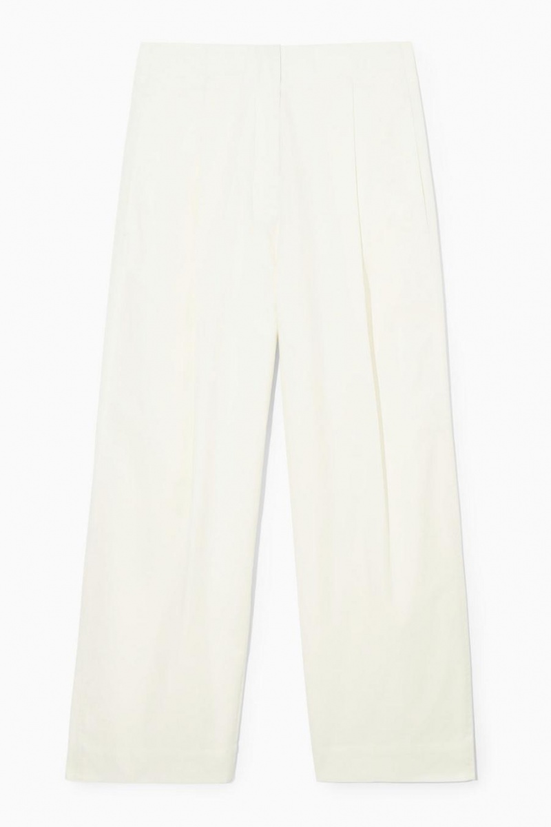 Pantaloni Dama COS Plisat Barrel-leg Twill Albi | KCRZW-8273