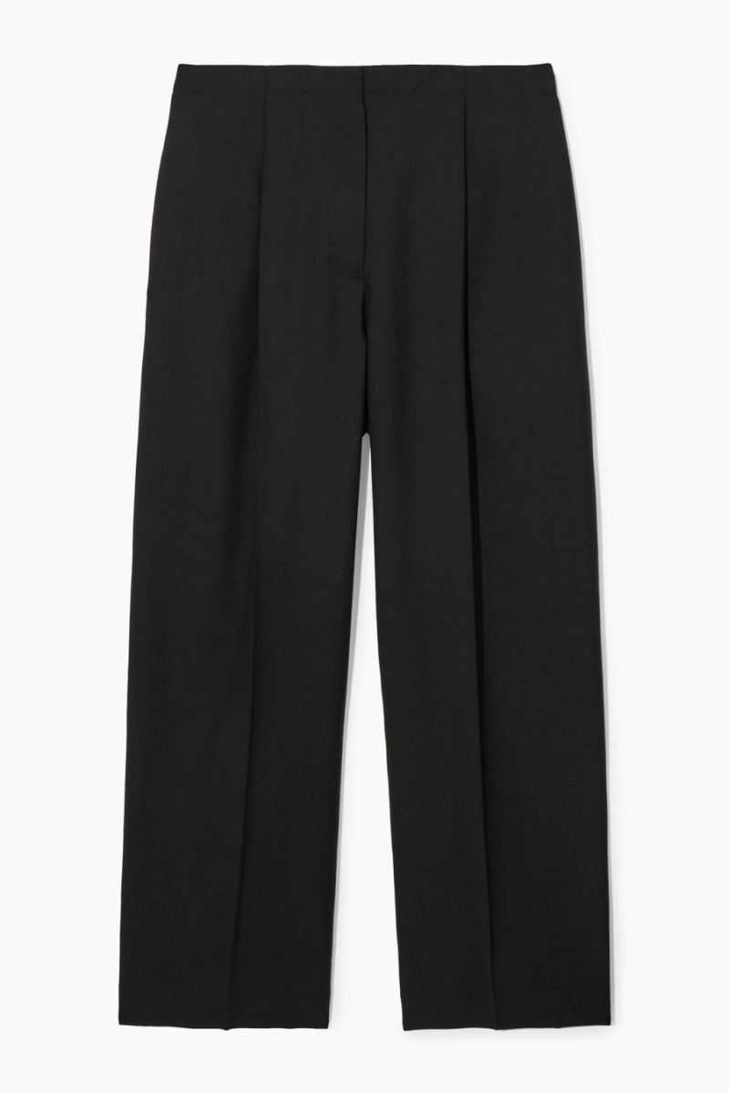 Pantaloni Dama COS Plisat Largi-leg Lână Negrii | XJWPB-5781