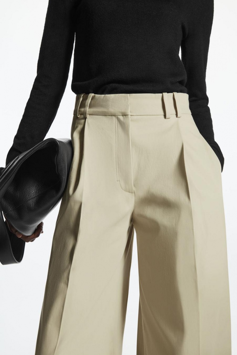 Pantaloni Dama COS Plisat Largi-leg Utility Bej Deschis | UHBRM-2361