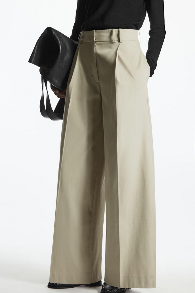 Pantaloni Dama COS Plisat Largi-leg Utility Bej Deschis | UHBRM-2361