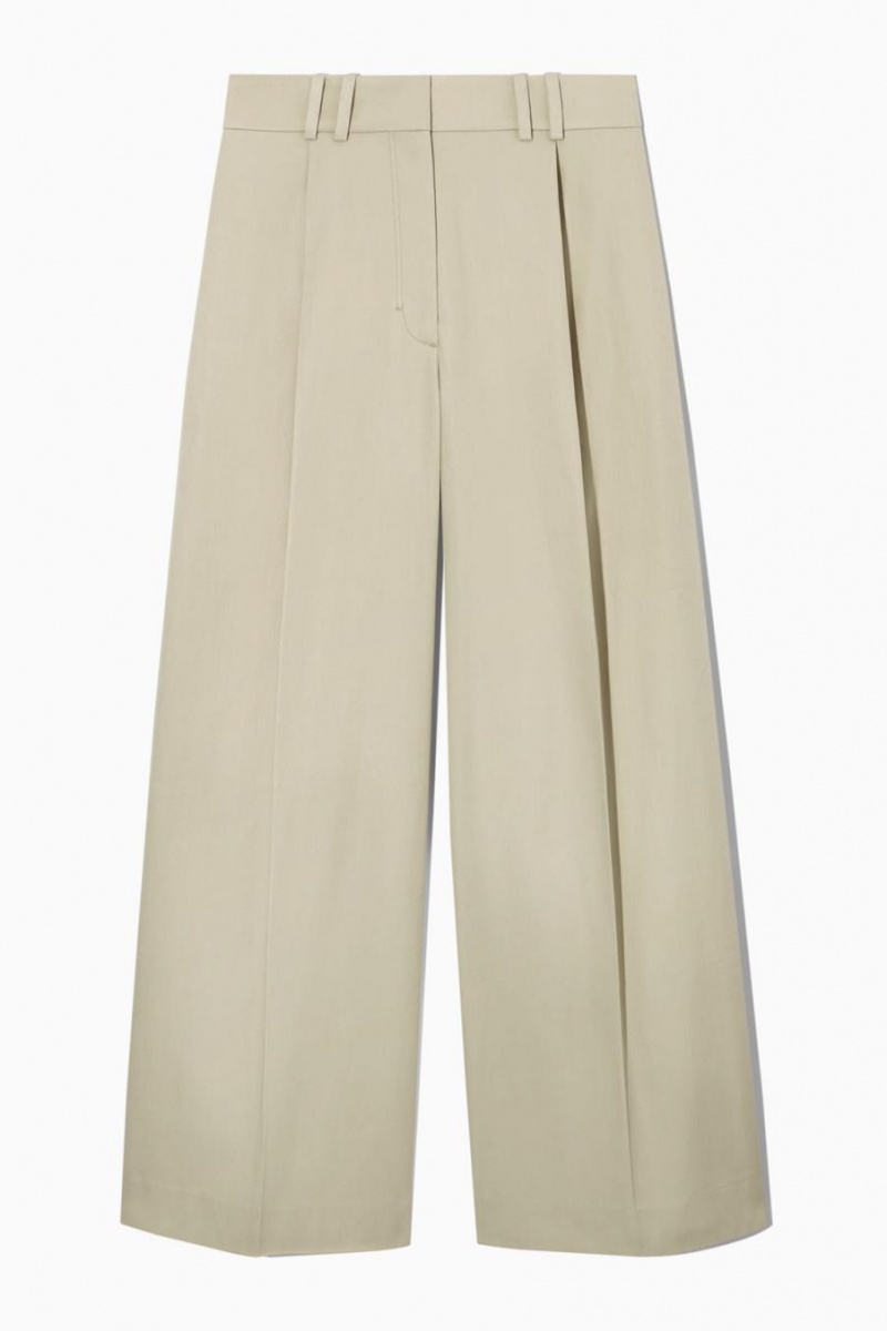 Pantaloni Dama COS Plisat Largi-leg Utility Bej Deschis | UHBRM-2361