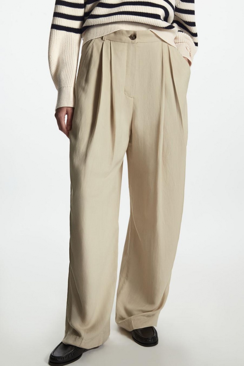 Pantaloni Dama COS Relaxed-fit Tailored Bej Deschis | RGJLZ-6459