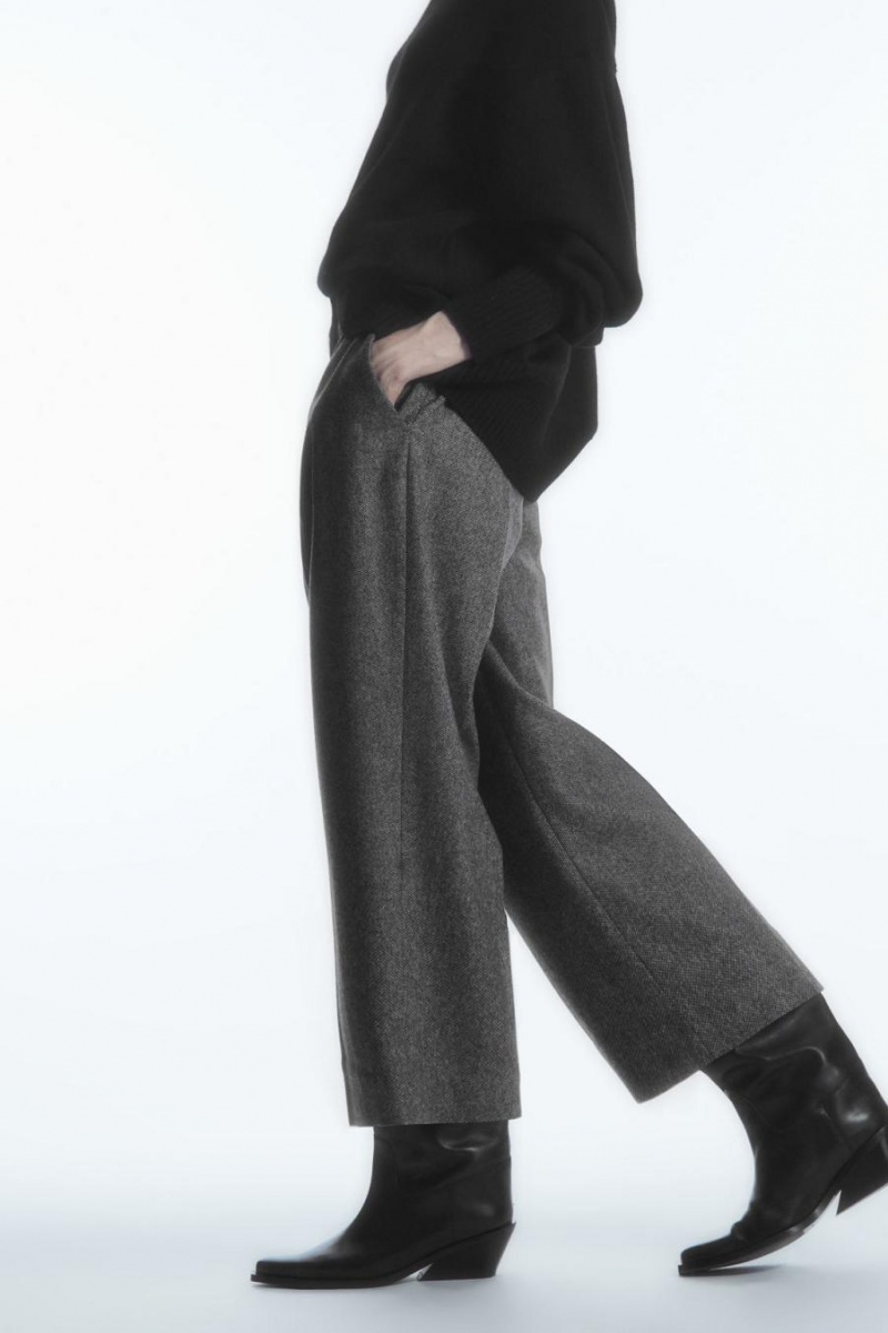 Pantaloni Dama COS Tailored Lână-flannel Culottes Albi Negrii | WPFRN-8230