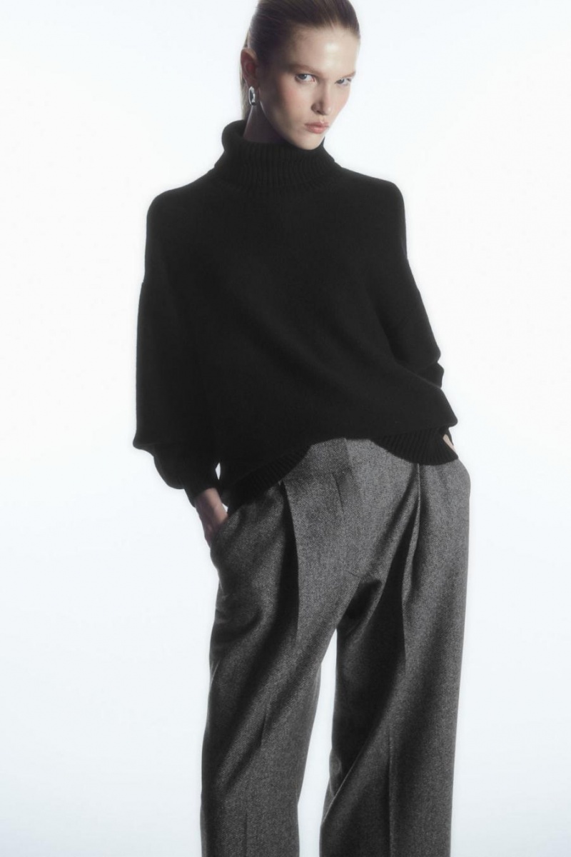 Pantaloni Dama COS Tailored Lână-flannel Culottes Albi Negrii | WPFRN-8230
