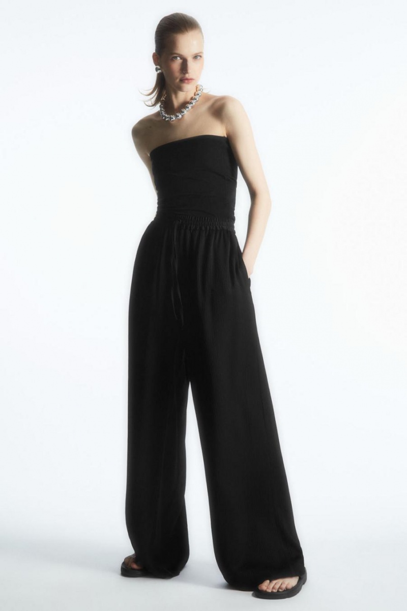 Pantaloni Dama COS Textured Largi-leg Drawstring Negrii | UDMBS-8016