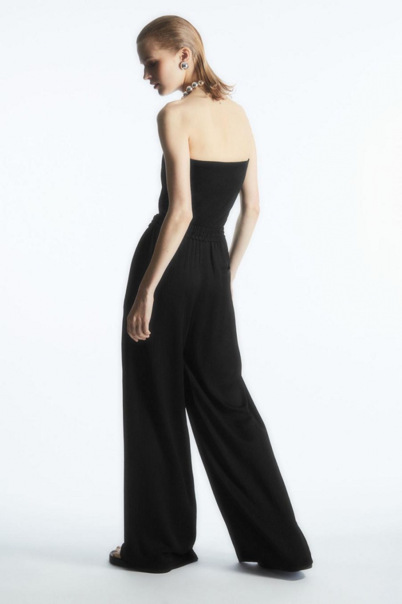 Pantaloni Dama COS Textured Largi-leg Drawstring Negrii | UDMBS-8016
