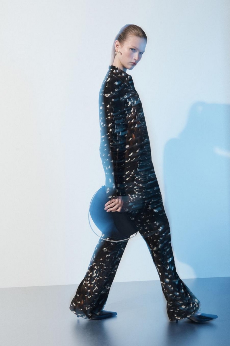 Pantaloni Dama COS The Feather-print Silk Negrii | EVNHO-7403