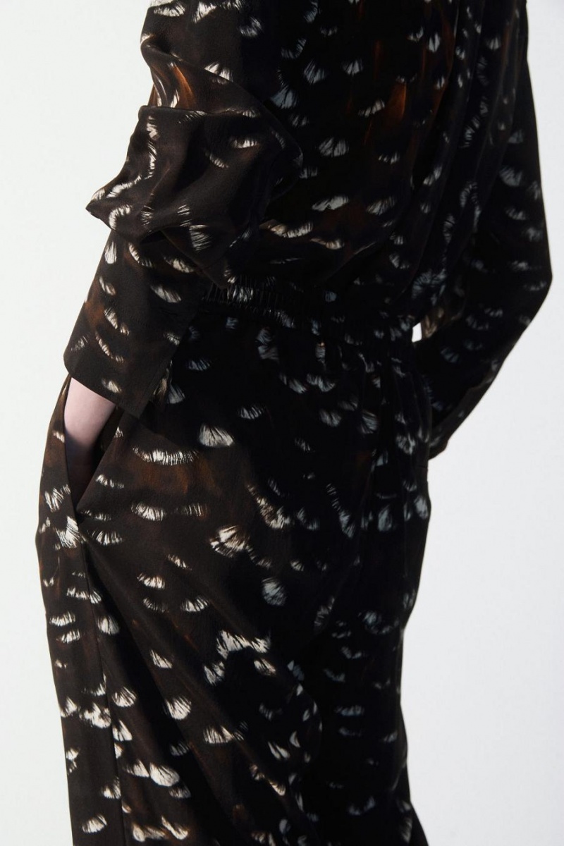 Pantaloni Dama COS The Feather-print Silk Negrii | EVNHO-7403