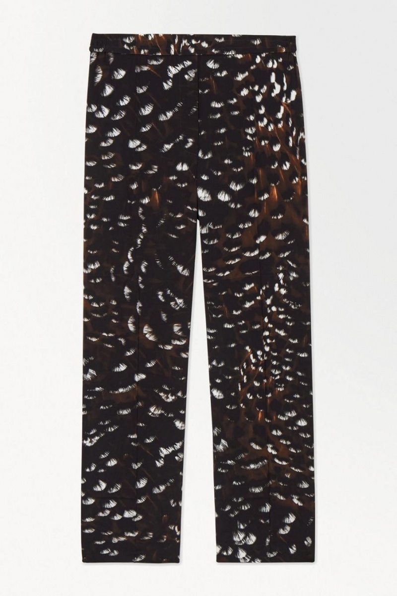 Pantaloni Dama COS The Feather-print Silk Negrii | EVNHO-7403