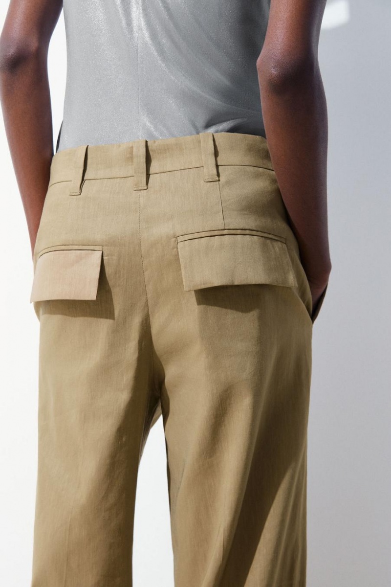 Pantaloni Dama COS The Largi-leg Turn-up Chinos Bej Inchis | WLXHS-7413