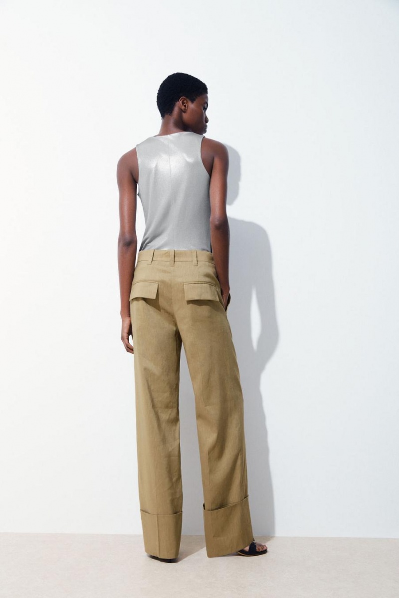 Pantaloni Dama COS The Largi-leg Turn-up Chinos Bej Inchis | WLXHS-7413