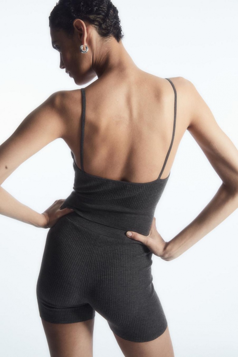Pantaloni Scurti Dama COS Cu Nervuri-knit Merino Lână Gri Inchis | LEAVP-2308