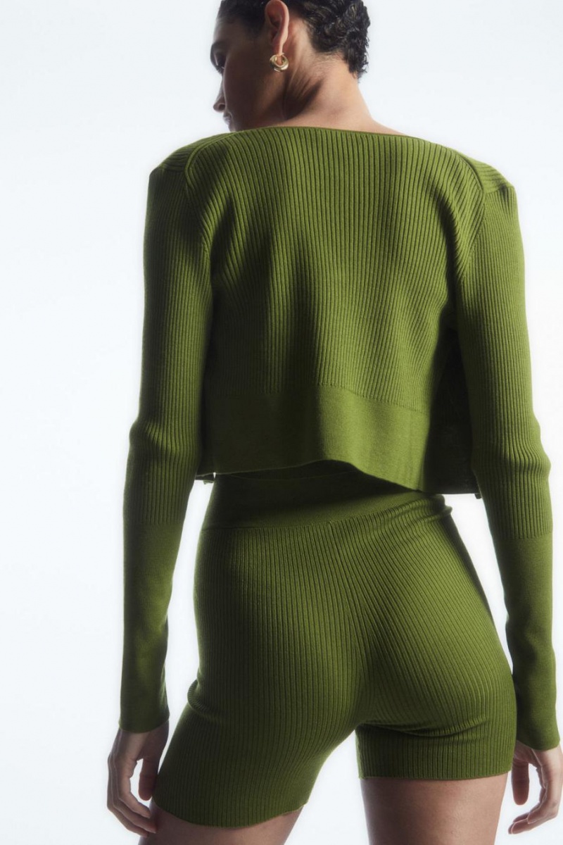 Pantaloni Scurti Dama COS Cu Nervuri-knit Merino Lână Verzi | FUBIP-7123