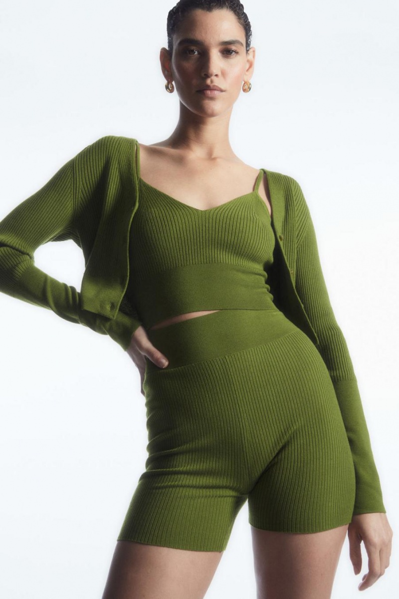 Pantaloni Scurti Dama COS Cu Nervuri-knit Merino Lână Verzi | FUBIP-7123