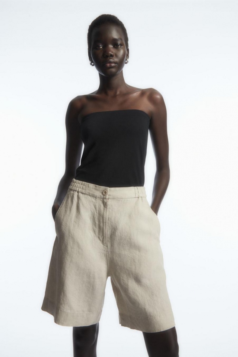 Pantaloni Scurti Dama COS Elasticated Linen Bej Deschis | ENYLF-5634