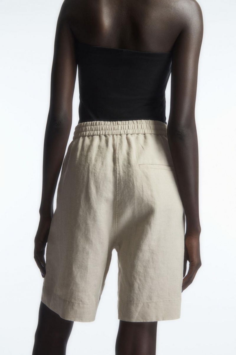 Pantaloni Scurti Dama COS Elasticated Linen Bej Deschis | ENYLF-5634