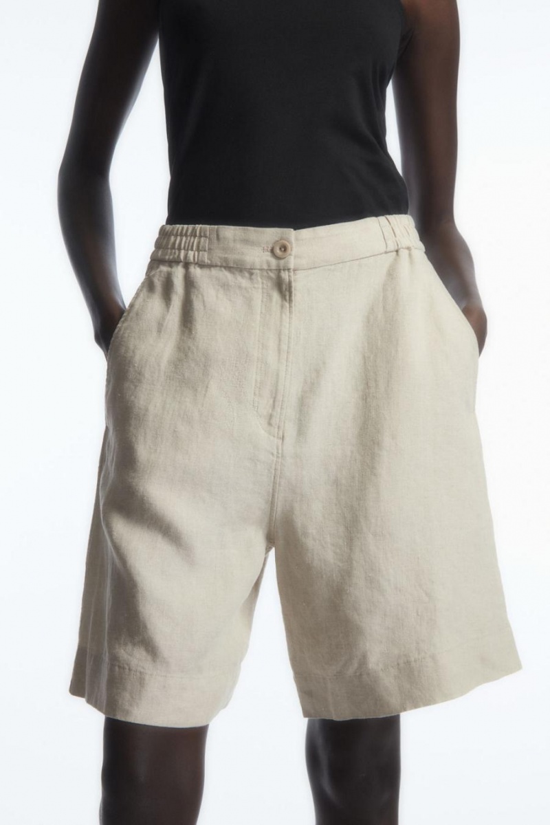 Pantaloni Scurti Dama COS Elasticated Linen Bej Deschis | ENYLF-5634