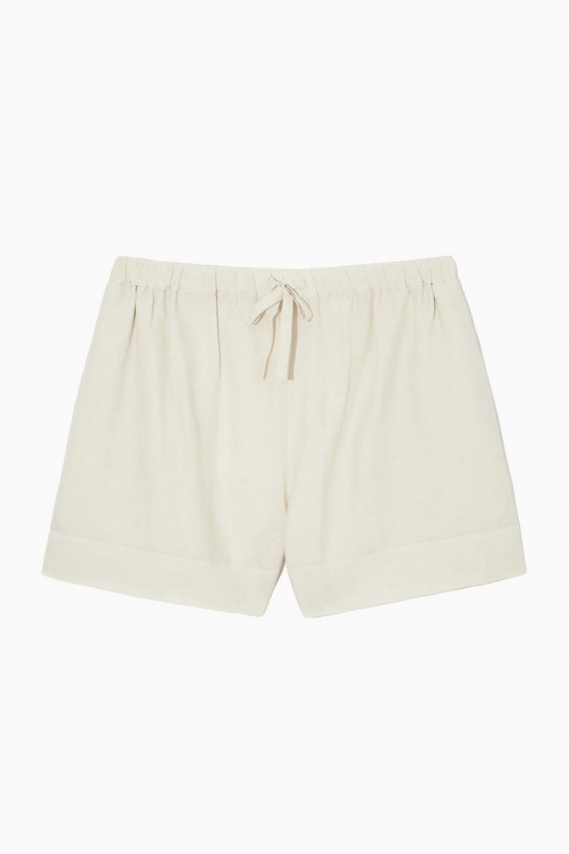 Pantaloni Scurti Dama COS Linen Drawstring Albi | ZFPCV-7243