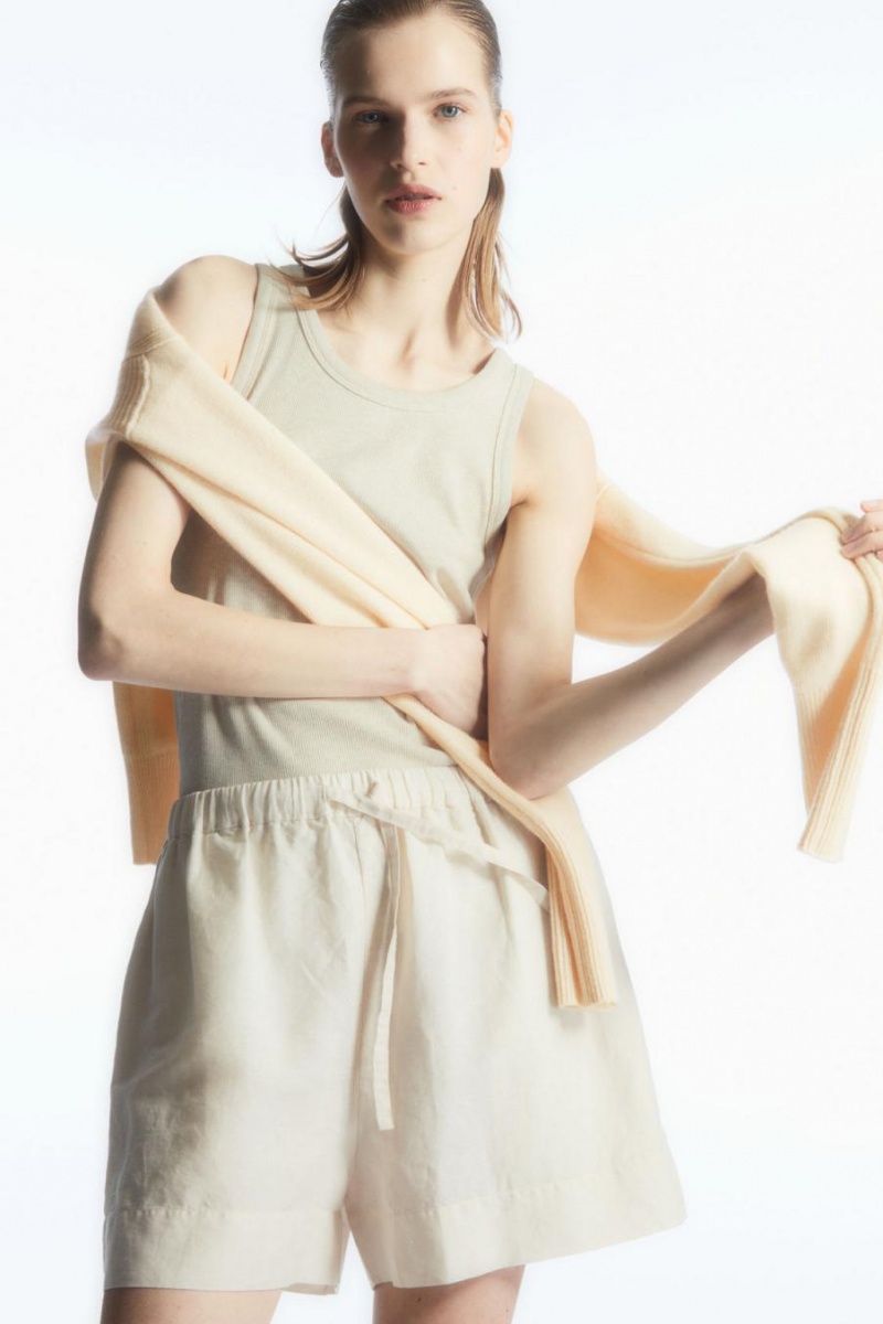 Pantaloni Scurti Dama COS Linen Drawstring Albi | ZFPCV-7243