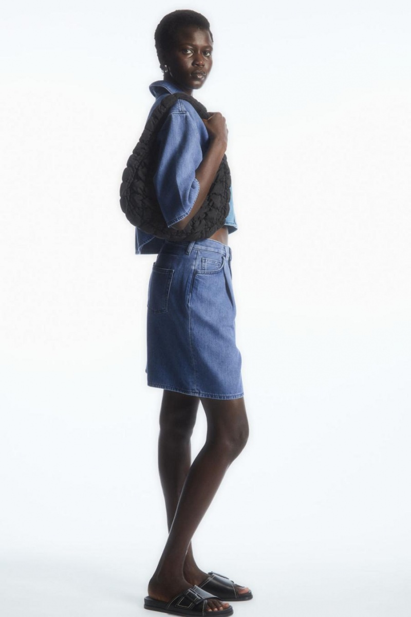 Pantaloni Scurti Dama COS Plisat A-line Denim Albastri | SDERC-0642