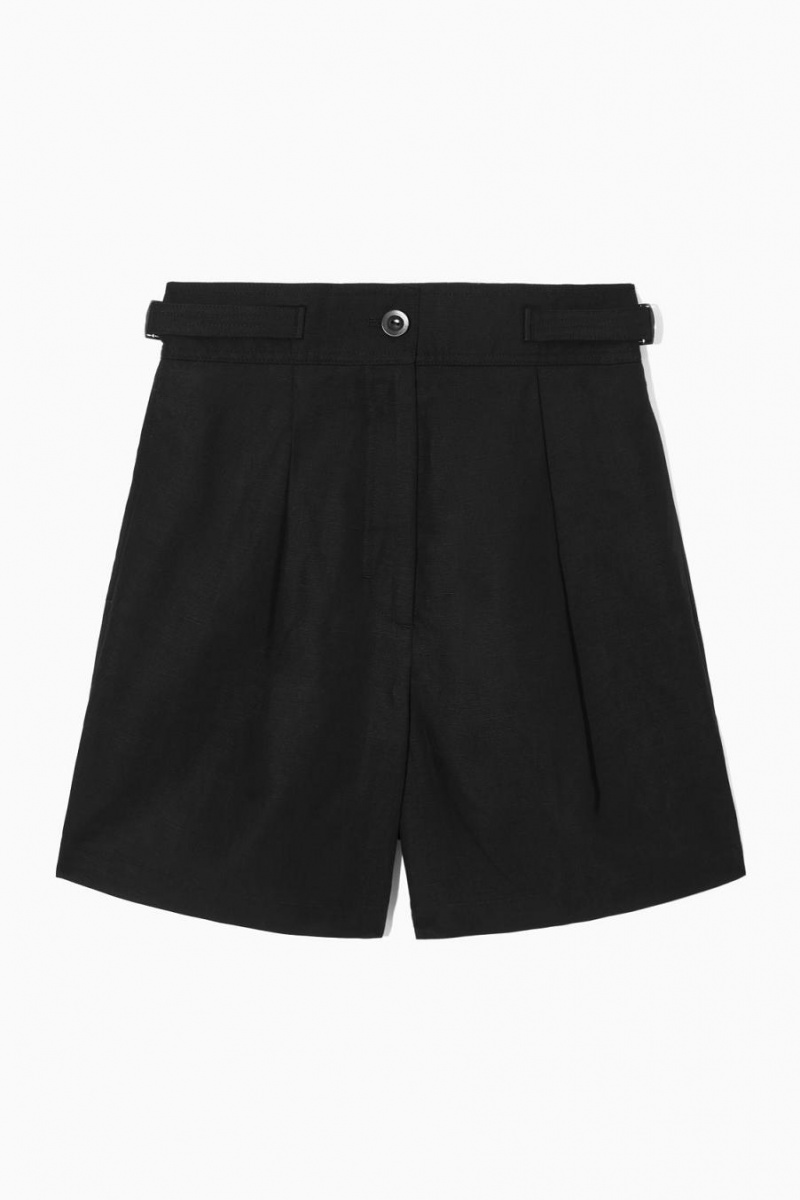 Pantaloni Scurti Dama COS Plisat Linen-blend Utility Negrii | NBOUT-9674