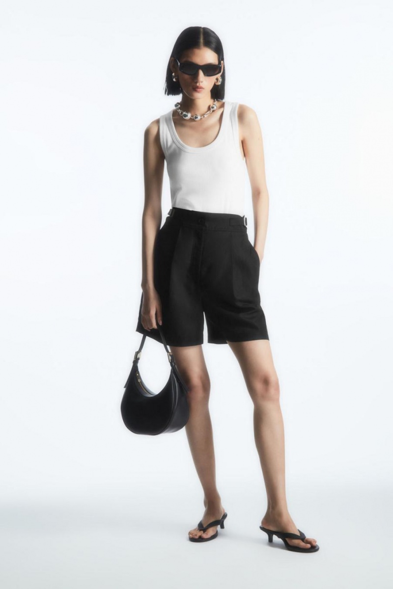 Pantaloni Scurti Dama COS Plisat Linen-blend Utility Negrii | NBOUT-9674