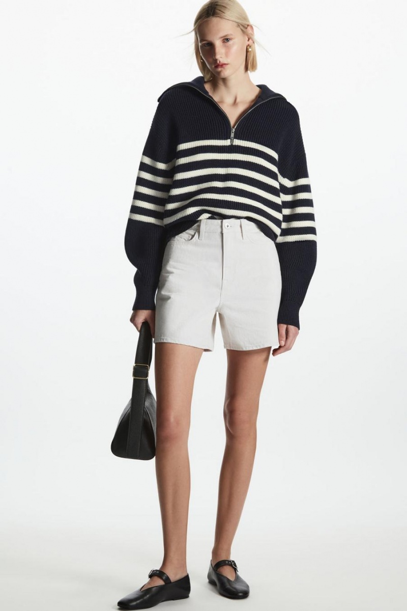 Pantaloni Scurti Dama COS Relaxed-fit Denim Albi | VNGCK-2694