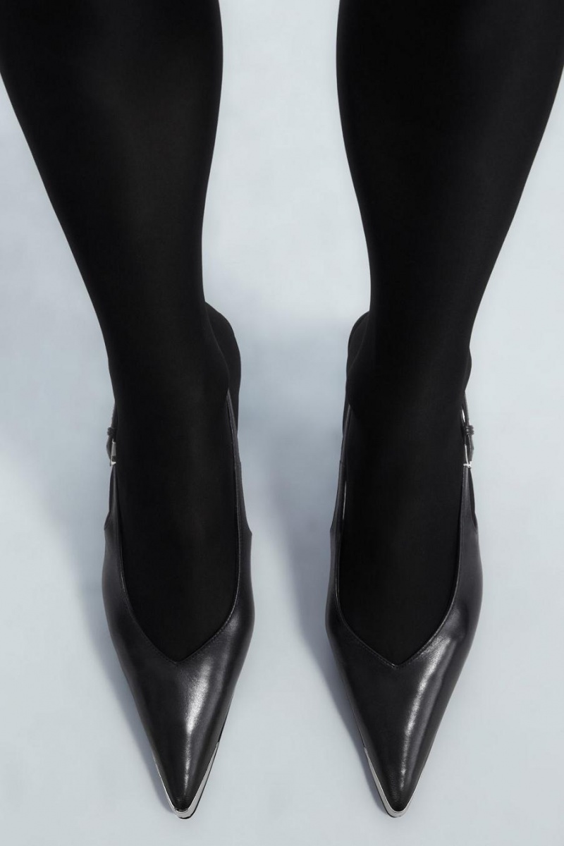 Pantofi Cu Toc Dama COS Pointed Slingback Kitten Negrii | YMWVL-8401