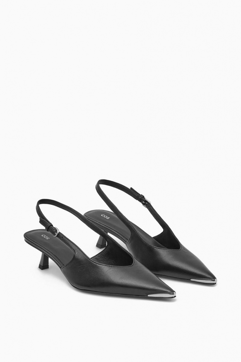 Pantofi Cu Toc Dama COS Pointed Slingback Kitten Negrii | YMWVL-8401