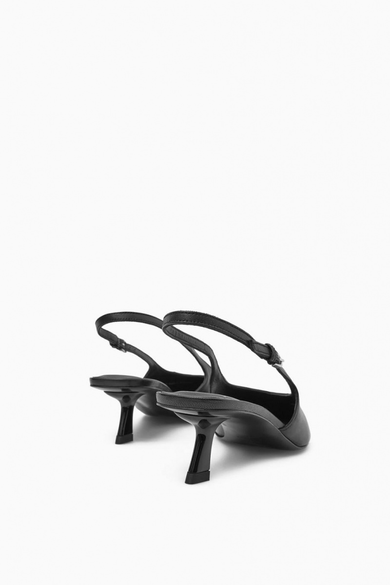 Pantofi Cu Toc Dama COS Pointed Slingback Kitten Negrii | YMWVL-8401