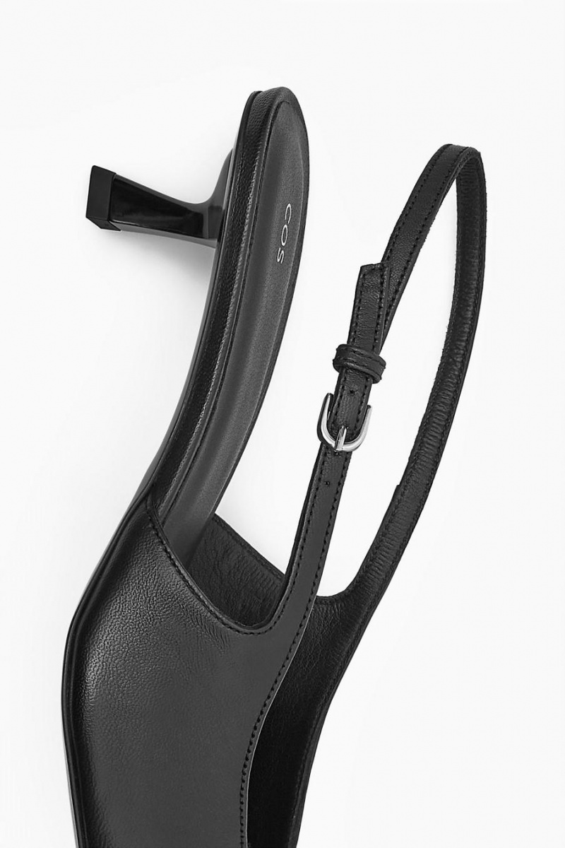 Pantofi Cu Toc Dama COS Pointed Slingback Kitten Negrii | YMWVL-8401