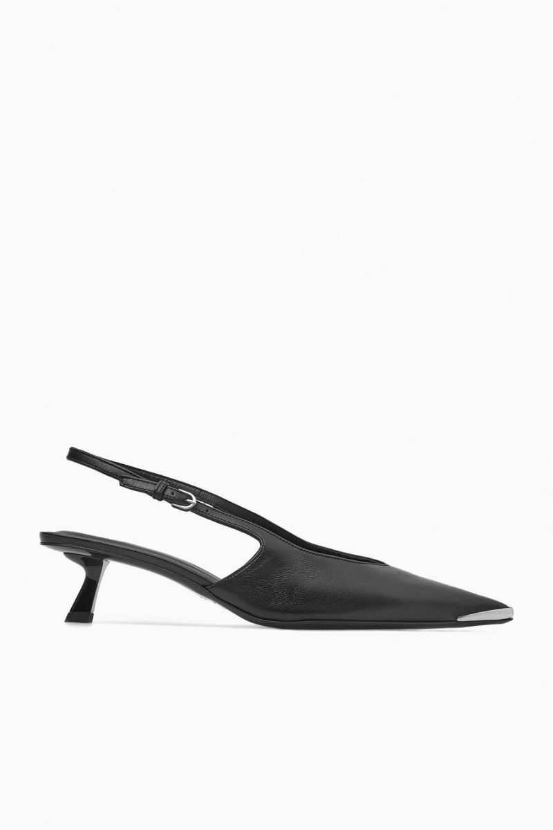 Pantofi Cu Toc Dama COS Pointed Slingback Kitten Negrii | YMWVL-8401
