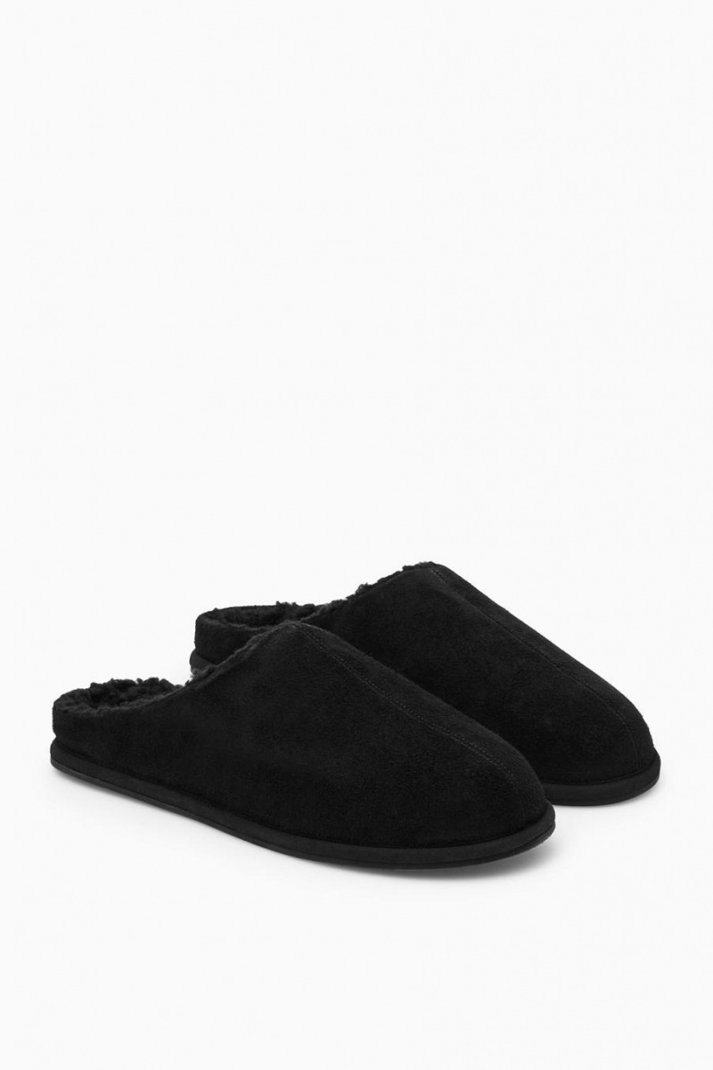 Papuci Barbati COS Fleece-lined Piele Intoarsa Negrii | MIWDB-9624